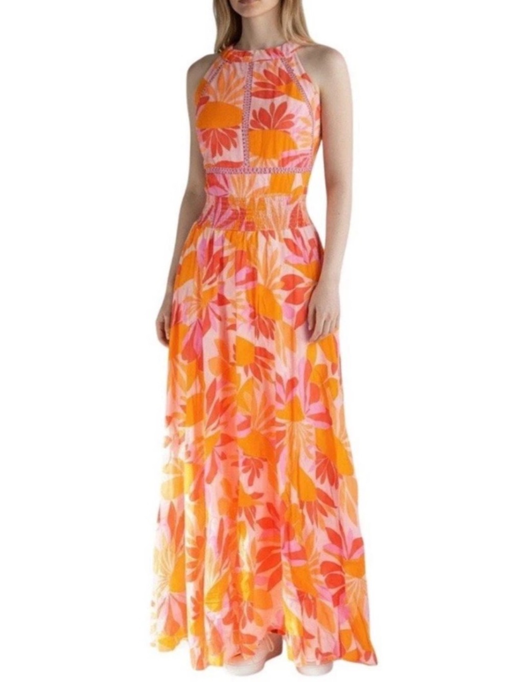 NWT Anthropologie Abel The Label Rumi Coral/Yellow Halter Neck Maxi Size Small - Picture 14 of 14